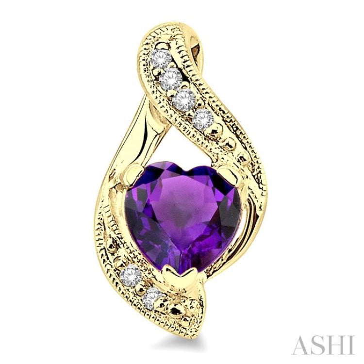 6x6 MM Heart Shape Amethyst and 1/20 Ctw Single Cut Diamond Semi-Precious Earrings in 14K Yellow Gold