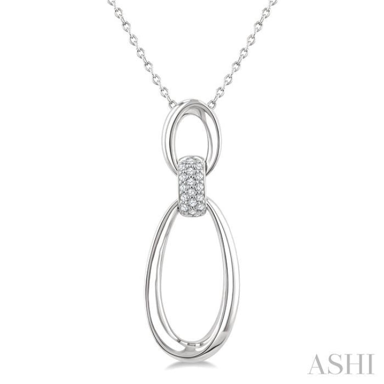 1/10 Ctw Open Window Oval Shape Link Round Cut Diamond Fashion Pendant With Chain in Sterling Silver