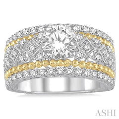 3/4 Ctw Round Cut Diamond Semi-Mount Engagement Ring in 14K White and Yellow Gold