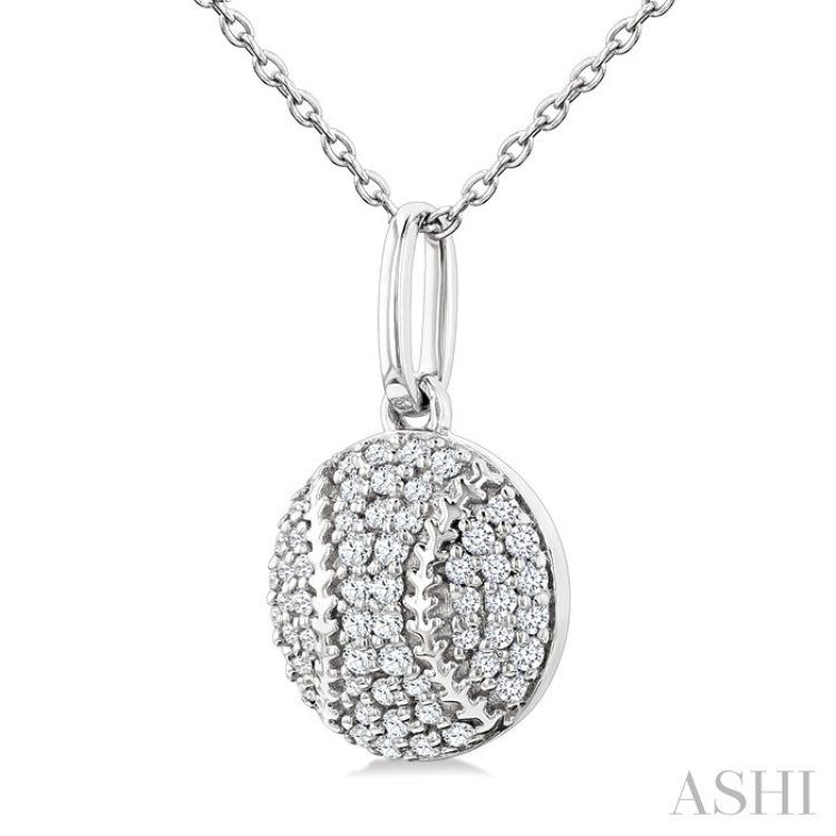 1/5 Ctw Petite Baseball Round Cut Diamond Fashion Pendant With Chain in 10K White Gold