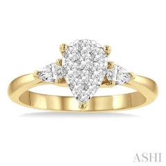 5/8 Ctw Pear Shape Lovebright Pear and Round Cut Diamond Engagement Ring in 14K Yellow and White Gold