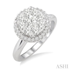 3/4 Ctw Lovebright Round Cut Diamond Engagement Ring in 14K White Gold
