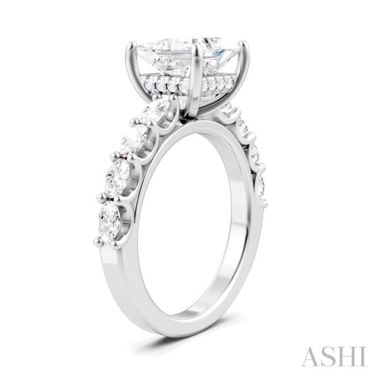 7/8 Ctw Princess Shape Oval and Round Cut Diamond Semi-Mount Engagement Ring in 14K White Gold