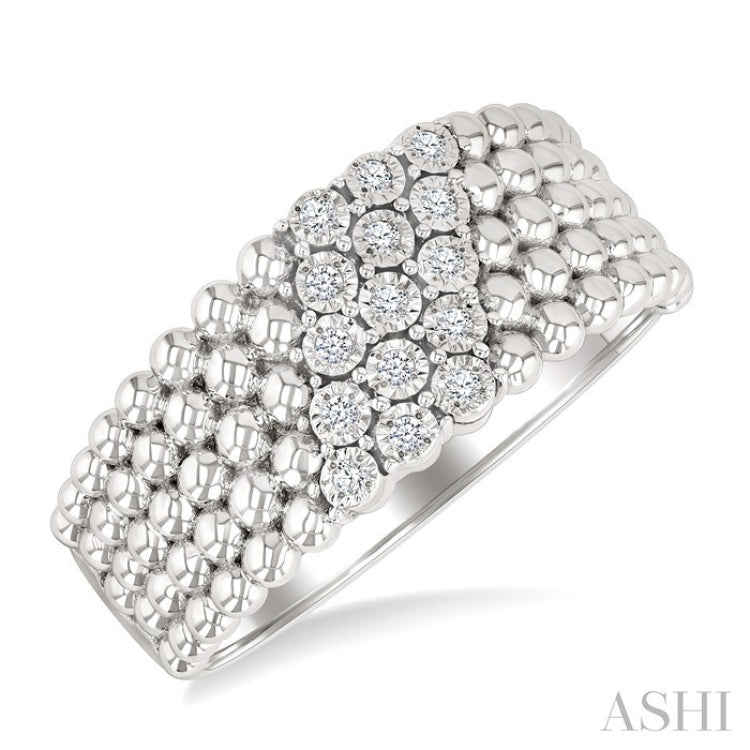 1/10 Ctw Bold Ball Bead and Slanted Round Cut Diamond Fashion Ring in Sterling Silver