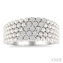 1/10 Ctw Bold Ball Bead and Slanted Round Cut Diamond Fashion Ring in Sterling Silver