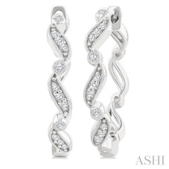 1/8 Ctw Wavy Pattern Round Cut Diamond Fashion Hoop Earrings in 10K White Gold