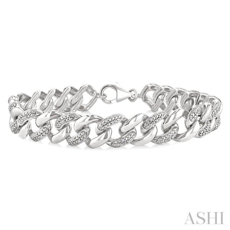 1/6 Ctw Round Cut Diamond Curb & Cuban Bracelet in Sterling Silver