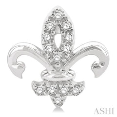 1/8 Ctw Petite Fleur De Lis Round Cut Diamond Fashion Stud Earrings in 10K White Gold
