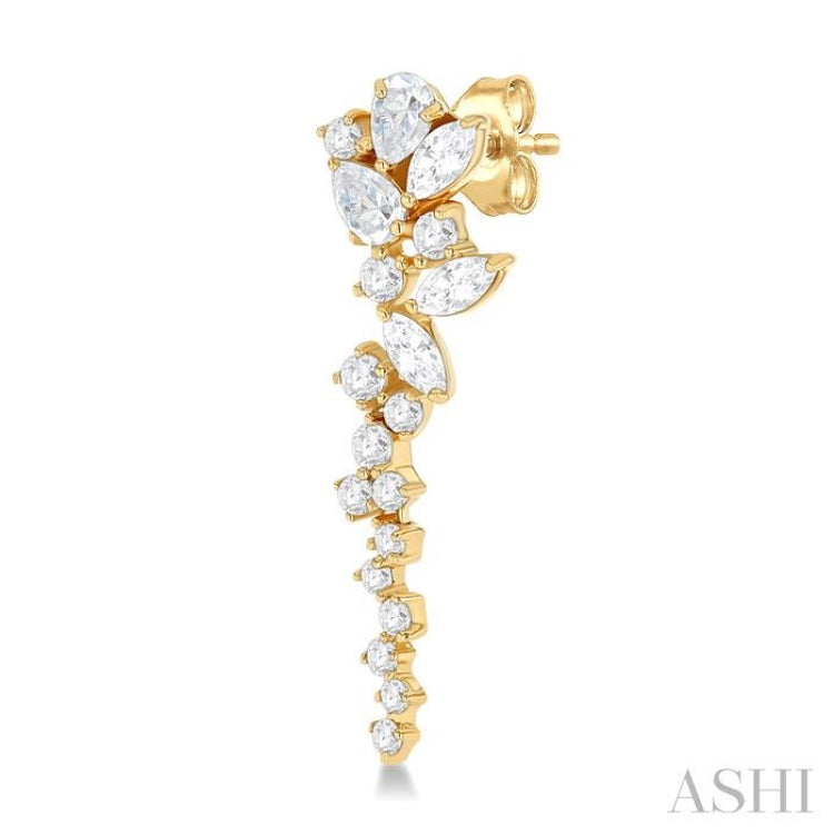 1 Ctw Mixed Shape Diamond Scatter Fashion Long Earring in 14K Yellow Gold