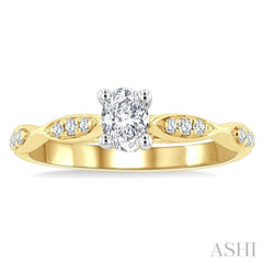 1/6 Ctw Oval Shape Round Cut Diamond Semi-Mount Engagement Ring in 14K Yellow and White Gold
