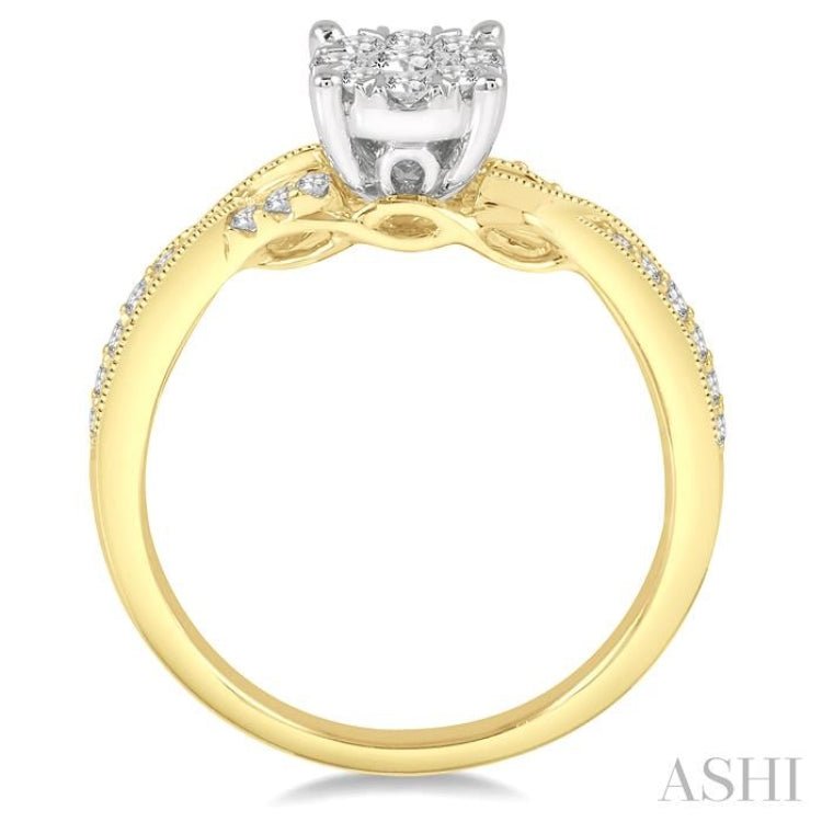 1/2 Ctw Round Cut Diamond Lovebright Engagement Ring in 14K Yellow and White Gold