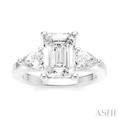 1/2 Ctw Tri-Mount Emerald Shape Center Pear and Round Cut Diamond Semi-Mount Engagement Ring in 14K White Gold