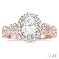 1/2 Ctw Twisted Shank Oval Shape Semi-Mount Round Cut Diamond Engagement Ring in 14K Rose and White Gold