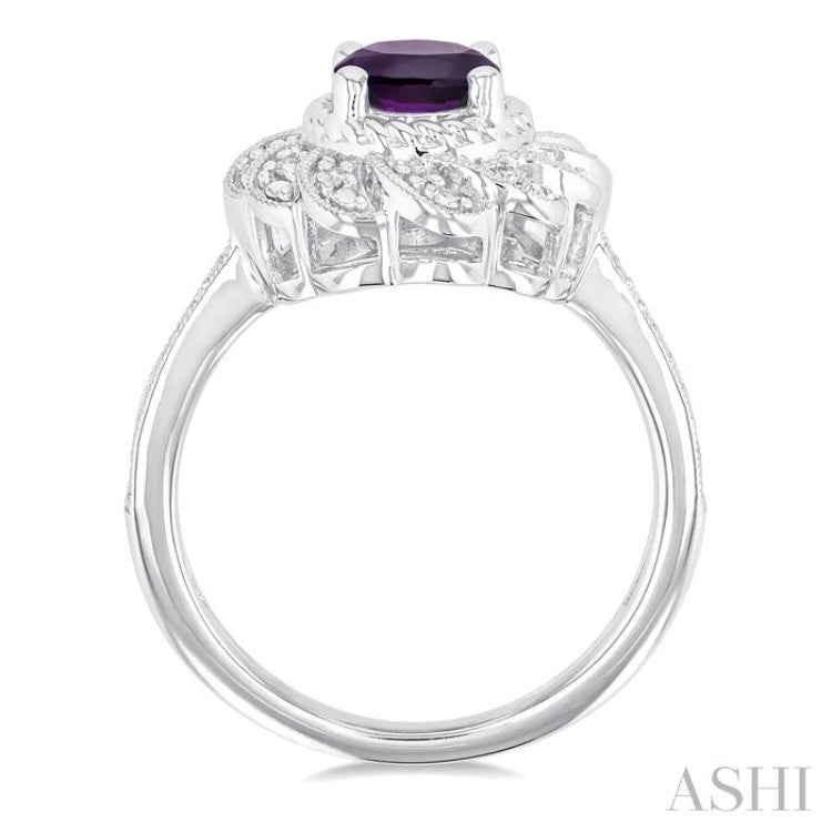 1/20 Ctw Oval Cut 8X6 MM Amethyst and Round Cut Diamond Semi-Precious Ring in Sterling Silver