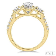 5/8 Ctw Pear Shape Past, Present & Future Round Cut Diamond Semi-Mount Engagement Ring in 14K Yellow and White Gold