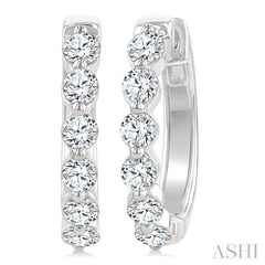 1 Ctw Prong Set Round Cut Diamond Hoop Earrings in 14K White gold