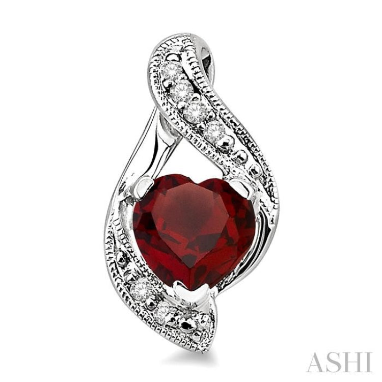 6x6 MM Heart Shape Garnet and 1/20 Ctw Single Cut Diamond Semi-Precious Earrings in 14K White Gold