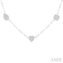3/4 Ctw Lovebright Mixed Shape Mount Round Cut Diamond Station Necklace in 14K White Gold