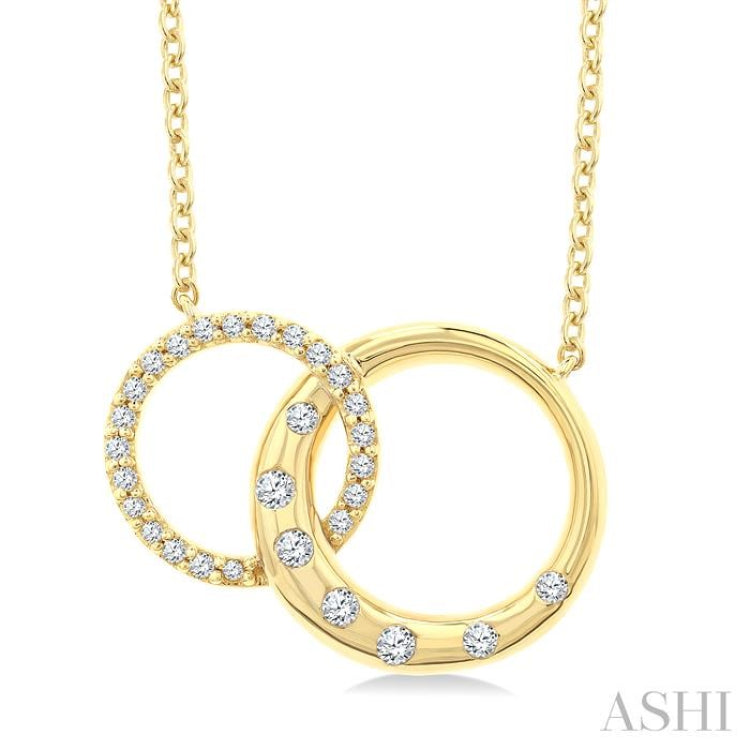 1/6 Ctw Round Cut Diamond Interlocked Circles Mosaic Fashion Pendant With Chain in 10K Yellow Gold