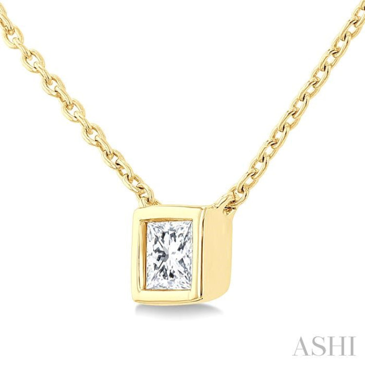 1/6 Ctw Petite Bezel Set Princess Cut Diamond Fashion Pendant With Chain in 10K Yellow Gold