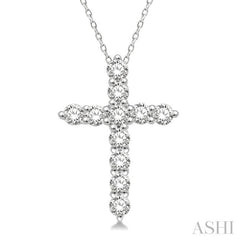 1/2 Ctw Round Cut Diamond Cross Pendant in 14K White Gold with Chain