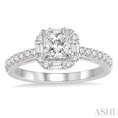 1 1/5 Ctw Diamond Engagement Ring with 5/8 Ct Princess Cut Center Stone in 14K White Gold