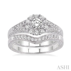3/4 Ctw Diamond Wedding Set with 5/8 Ctw Round Cut Engagement Ring and 1/6 Ctw Wedding Band in 14K White Gold