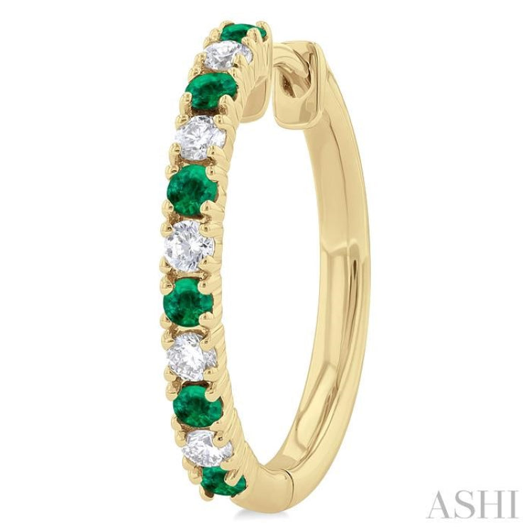 1.80 MM Round Shape Emerald and 1/4 Ctw Round Cut Diamond Precious Hoop Earrings in 10K Yellow Gold