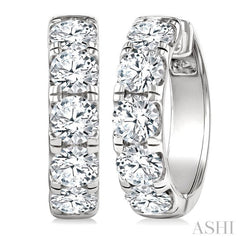 5 Ctw Round Cut Diamond Hoop Earrings in 14K White gold