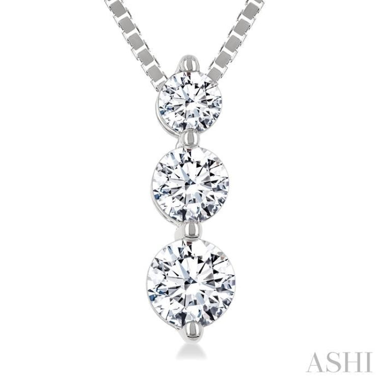 1/3 Ctw Round Cut Diamond Three-Stone Snowman Pendant With Chain in 14K White Gold