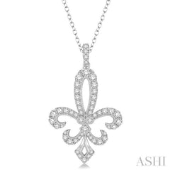 1 1/2 Ctw Round Cut Diamond Fleur De Lis Pendant in 14K White Gold with Chain