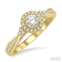 3/8 Ctw Round Center Heart Link Diamond Ladies Engagement Ring with 1/5 Ct Round Cut Center Stone in 14K Yellow Gold