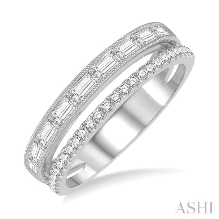 3/8 Ctw Split Baguette and Round Cut Diamond Fashion Band in 14K White Gold