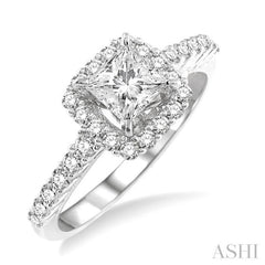 1 1/4 Ctw Diamond Engagement Ring with 3/4 Ct Princess Cut Center Stone in 14K White Gold