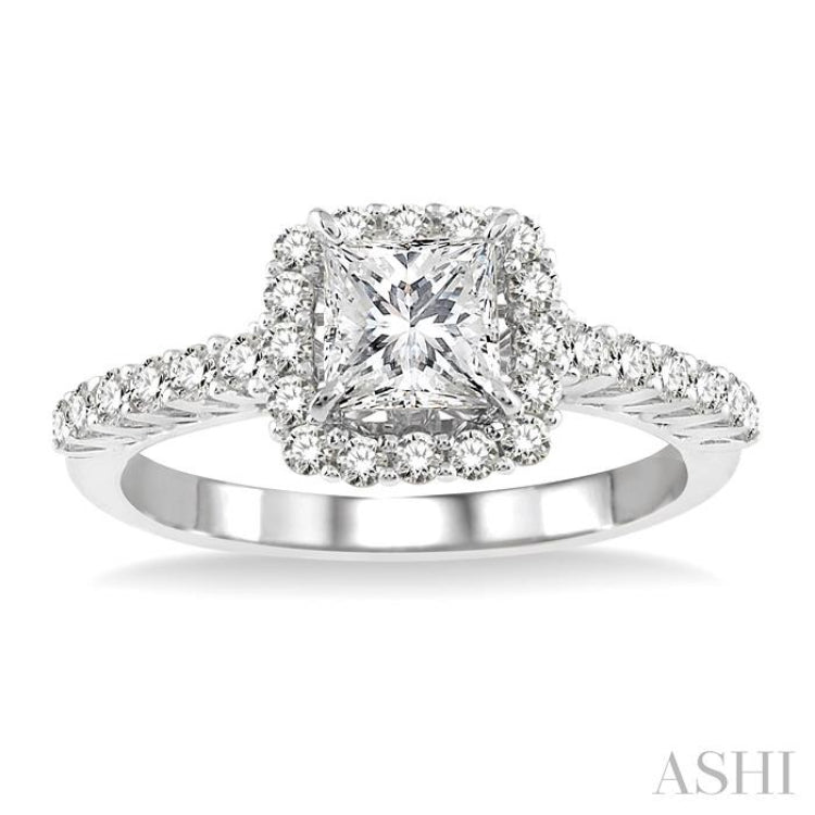 1 1/4 Ctw Diamond Engagement Ring with 3/4 Ct Princess Cut Center Stone in 14K White Gold