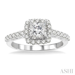 1 1/4 Ctw Diamond Engagement Ring with 3/4 Ct Princess Cut Center Stone in 14K White Gold