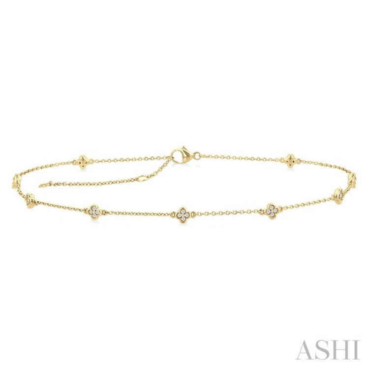 1/6 Ctw Four-Leaf Clover Round Cut Diamond Station Anklet in 10K Yellow Gold