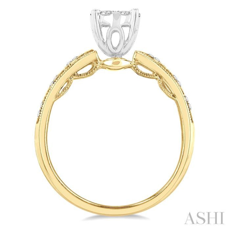 3/8 Ctw Open Marquise Lattice Lovebright Round Cut Diamond Engagement Ring in 14K Yellow and White Gold