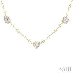 3/4 Ctw Lovebright Mixed Shape Mount Round Cut Diamond Station Necklace in 14K Yellow and White Gold