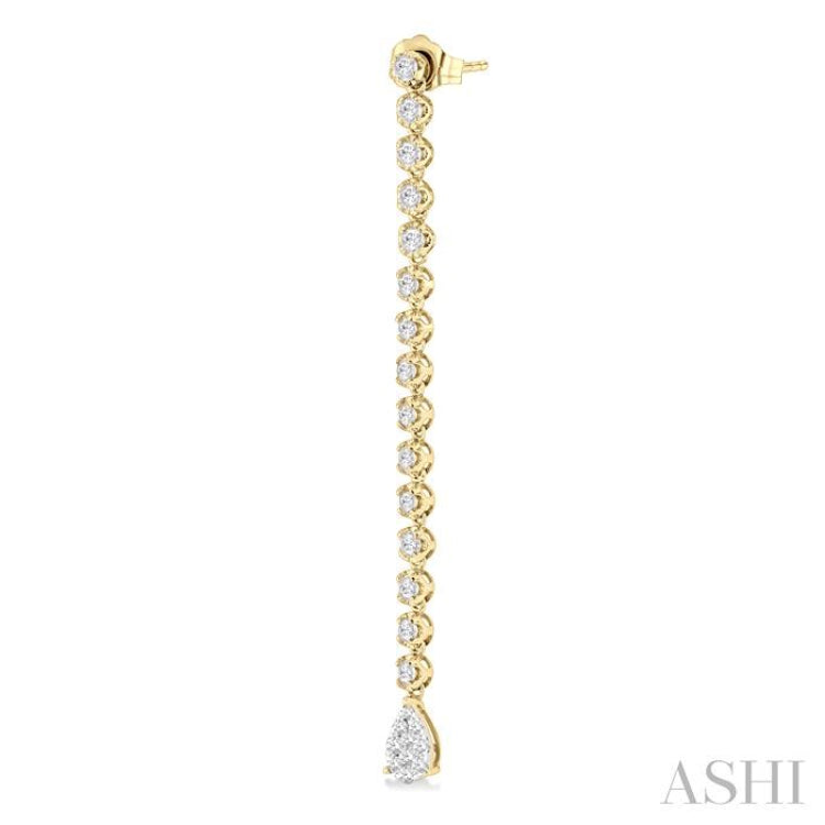 1 1/4 Ctw Lovebright Pear Shape Dangle Tip Round Cut Diamond Fashion Long Earrings in 14K Yellow and White Gold