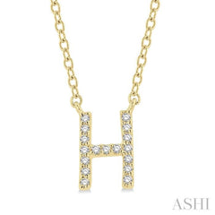 1/20 Ctw Initial 'H' Round Cut Diamond Pendant With Chain in 10K Yellow Gold