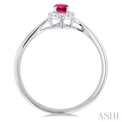 5x3 MM Oval Shape Pink Tourmaline and 1/20 Ctw Round Cut Diamond Halo Semi-Precious Ring in 14K White Gold