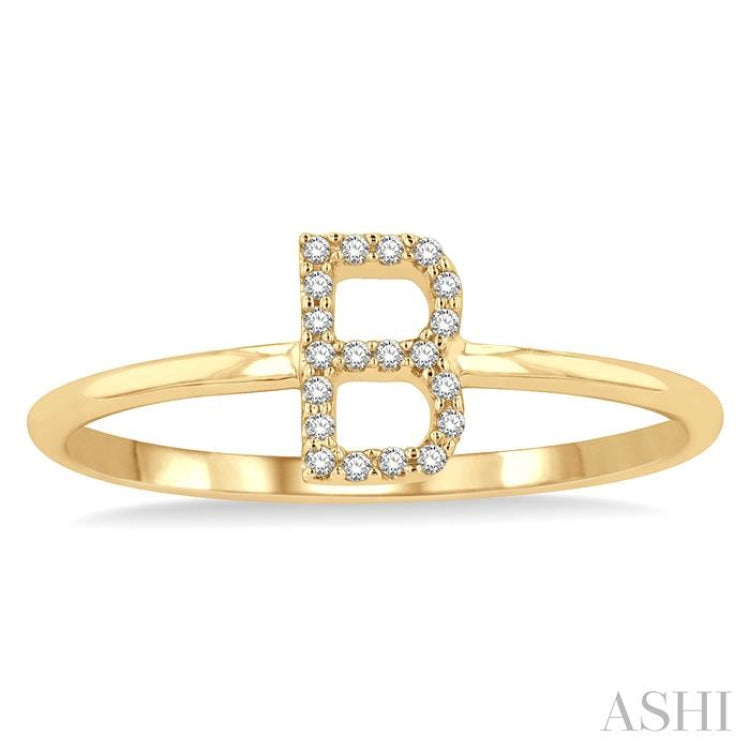 1/20 Ctw Initial 'B' Round Cut Diamond Fashion Ring in 10K Yellow Gold