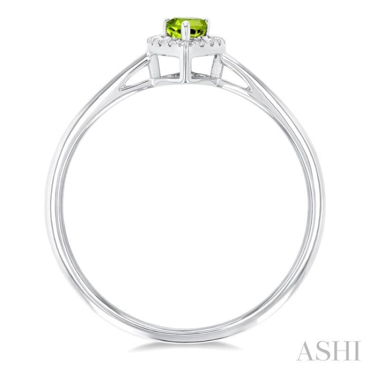 5x3 MM Pear Shape Peridot and 1/20 Ctw Round Cut Diamond Halo Semi-Precious Ring in 10K White Gold