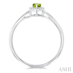 5x3 MM Pear Shape Peridot and 1/20 Ctw Round Cut Diamond Halo Semi-Precious Ring in 10K White Gold