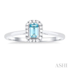 5x3 MM Octagonal Shape Aquamarine and 1/20 Ctw Round Cut Diamond Halo Semi-Precious Ring in 14K White Gold