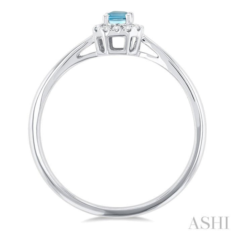 5x3 MM Octagonal Shape Aquamarine and 1/20 Ctw Round Cut Diamond Halo Semi-Precious Ring in 14K White Gold