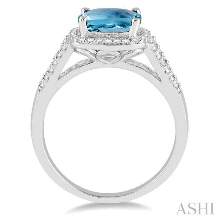 8x8 MM Cushion Shape Aquamarine and 1/4 Ctw Round cut Diamond Ring in 10K White Gold