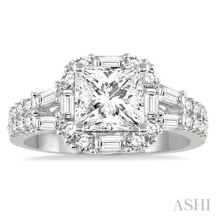 7/8 Ctw Diamond Semi-mount Engagement Ring in 14K White Gold