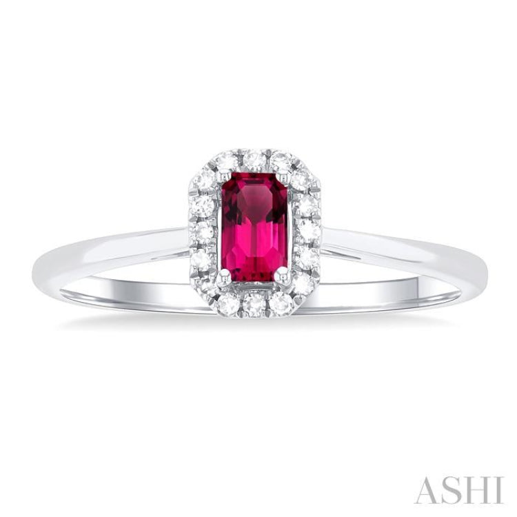 5x3 MM Octagonal Shape Pink Tourmaline and 1/20 Ctw Single Cut Diamond Halo Semi-Precious Ring in 10K White Gold